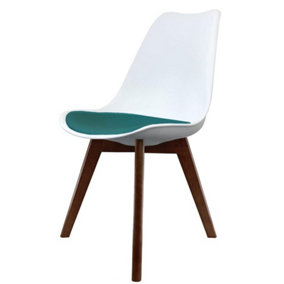 Soho White & Teal Plastic Dining Chair with Squared Dark Wood Legs