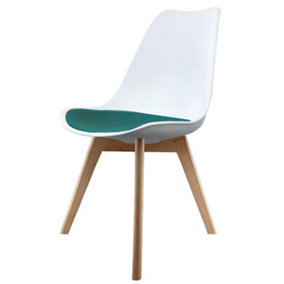 Soho White & Teal Plastic Dining Chair with Squared Light Wood Legs