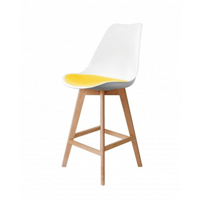 Soho White & Yellow Plastic Bar Stool with Light Wood Legs