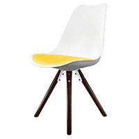 Soho White & Yellow Plastic Dining Chair with Pyramid Dark Wood Legs