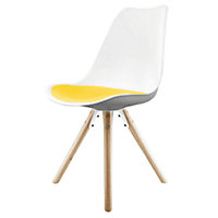 Soho White & Yellow Plastic Dining Chair with Pyramid Light Wood Legs