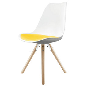 Soho White & Yellow Plastic Dining Chair with Pyramid Light Wood Legs