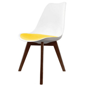 Soho White & Yellow Plastic Dining Chair with Squared Dark Wood Legs