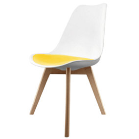 Soho White & Yellow Plastic Dining Chair with Squared Light Wood Legs