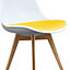 Soho White & Yellow Plastic Dining Chair with Squared Light Wood Legs