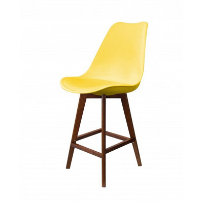 Soho Yellow Plastic Bar Stool with Dark Wood Legs