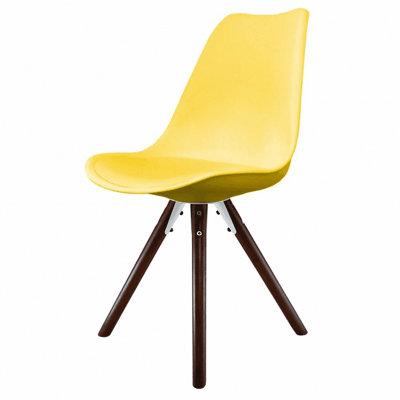 Soho Yellow Plastic Dining Chair with Pyramid Dark Wood Legs