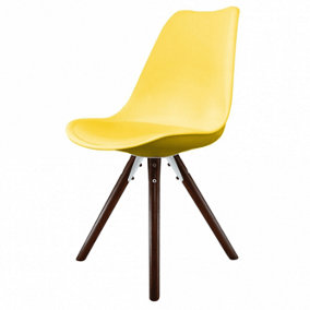 Soho Yellow Plastic Dining Chair with Pyramid Dark Wood Legs