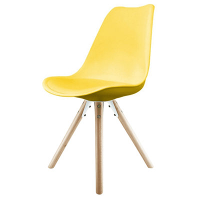 Soho Yellow Plastic Dining Chair with Pyramid Light Wood Legs