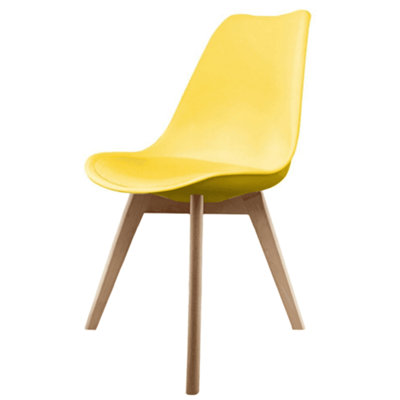 Soho Yellow Plastic Dining Chair with Squared Light Wood Legs