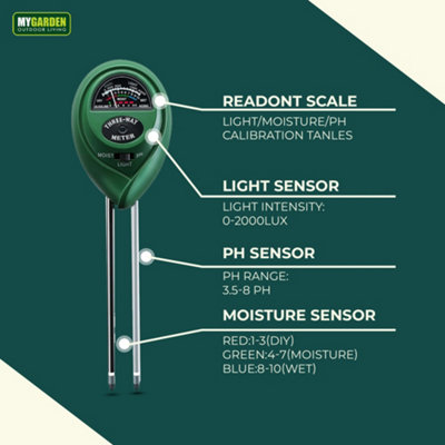 Soil Meter 3 in 1 Plant Soil Moisture Meter PH / Moisture / SunLight ...