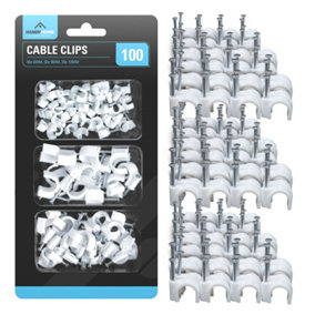 SOL 100pk White Cable Clips, Cable Pins for Walls & Wires , Wall Tacks for Wires, Cables