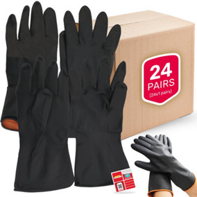 SOL 24 Pairs Large Industrial Gloves Heavy Duty Rubber Gloves Black Gauntlet Gloves Waterproof Resistant Gloves Long Waterproof Gl