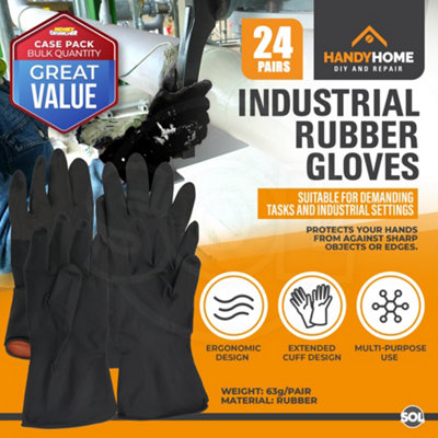 SOL 24 Pairs Large Industrial Gloves Heavy Duty Rubber Gloves Black Gauntlet Gloves Waterproof Resistant Gloves Long Waterproof Gl