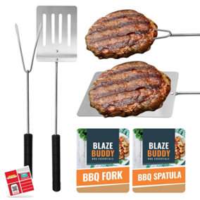 SOL 2pk BBQ Tool Set Spatula and Fork BBQ Utensil Set for Grill and Kitchen Barbecue Utensils Stainless Steel BBQ Set