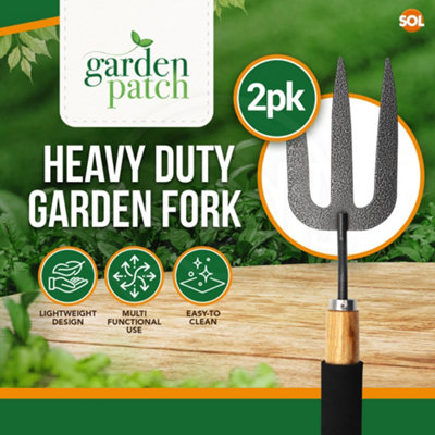 SOL 2pk Heavy Duty Gardening Fork, 34.5cm Wooden Handle Garden Hand Fork with Black Rubber Grip for Effortless Gardening