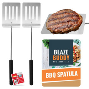 SOL 2pk Stainless Steel Spatula BBQ Metal Spatula for Cooking, Frying Slotted Turner Fish Slice Spatula and Washable Spatula