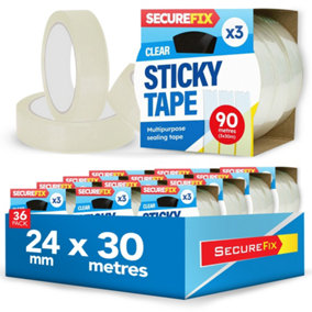 SOL 36pk Clear Sticky Tape Rolls 30m Clear Tape for Craft & Sealing Document Stationery Supplies