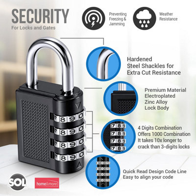 SOL 4-Digit Combination Padlock Heavy Duty, Weatherproof Security Lock