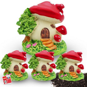 SOL 4pk Fairy Houses for the Garden, Fairy Garden Ornaments Outdoor Miniature Fairy House Decoration for Patio, Deck and Indoor Pl