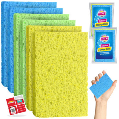 SOL 6pk Cellulose Sponge Highly Absorbent Kitchen Sponges, Household & Kitchen Sponge for Dishes, Bathroom & Sink