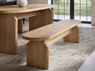 SOLACE+CO Varm Wooden Ribbed Dining Table with Bench & 5 Aiko Chairs Set