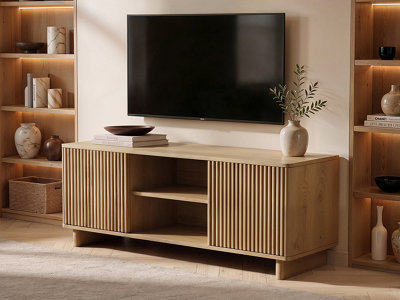 SOLACE+CO Velmor 120cm Ribbed TV Unit with Storage, Oak