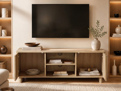 SOLACE+CO Velmor 120cm Ribbed TV Unit with Storage, Oak