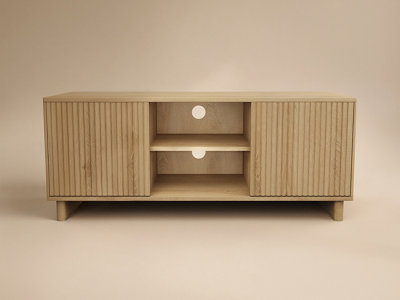 SOLACE+CO Velmor 120cm Ribbed TV Unit with Storage, Oak