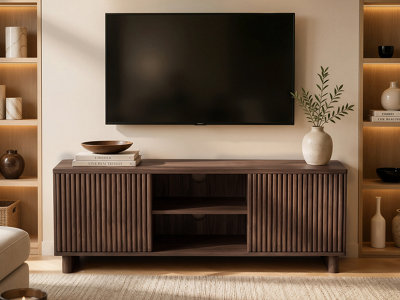 SOLACE+CO Velmor 120cm Ribbed TV Unit with Storage, Walnut