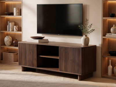 SOLACE+CO Velmor 120cm Ribbed TV Unit with Storage, Walnut