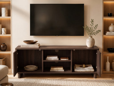 SOLACE+CO Velmor 120cm Ribbed TV Unit with Storage, Walnut