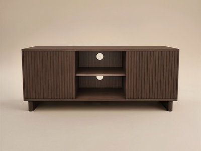 SOLACE+CO Velmor 120cm Ribbed TV Unit with Storage, Walnut