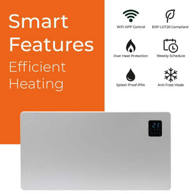 SolAire Caldo Wifi Electric Panel Heater, Wall Mounted / Portable, 1000W, White