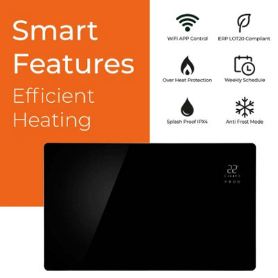 SolAire Vitra Glass Wifi Electric Panel Heater, Wall Mounted / Portable, 1500W, Black