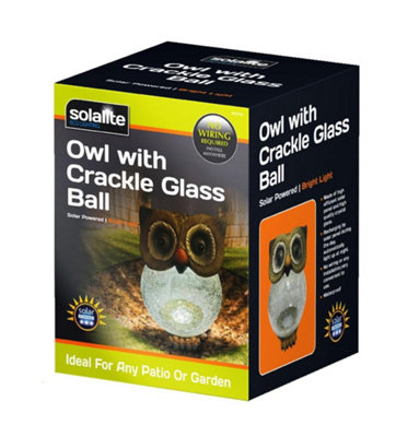 Solalite LED Solar Crackle Glass Ball Owl DIY at B Q