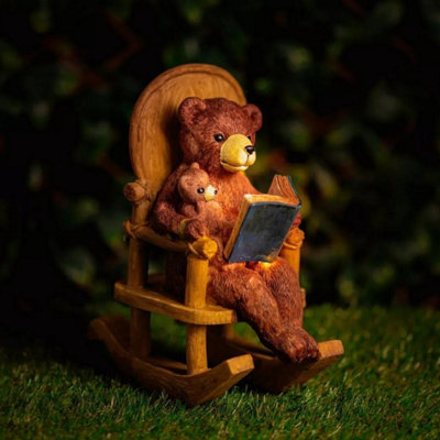 Garden Mile Solar Bear Ornament – Rocking Chair Bear Solar Light – Weatherproof Outdoor Garden Statue – Brown Resin