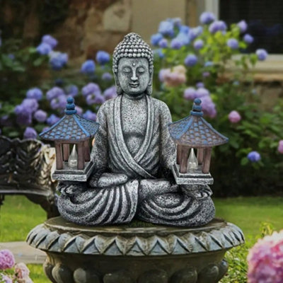 Solar Buddha Statue Light Garden Meditation Decor