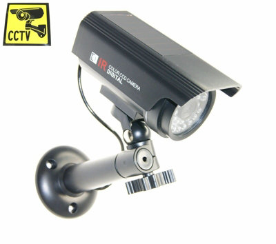 Solar Bullet Mini Dummy CCTV Security Camera Indoor / Outdoor with LED Light & Warning Sticker