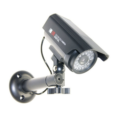 Solar Bullet Mini Dummy CCTV Security Camera Indoor / Outdoor with LED Light & Warning Sticker