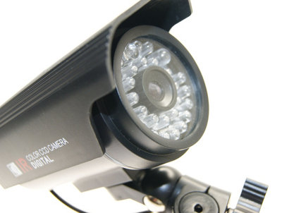 Solar Bullet Mini Dummy CCTV Security Camera Indoor / Outdoor with LED Light & Warning Sticker