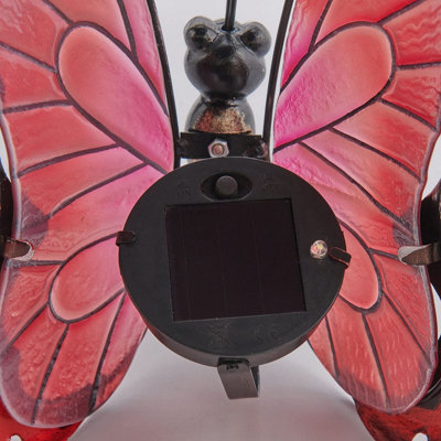 Solar Butterfly Decoration - Freestanding Solar Powered Light Up Garden Ornament with Iron Frame & Hand Painted Resin Glass