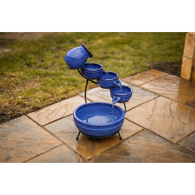 Solar Ceramic Cascade Water Feature - Blue