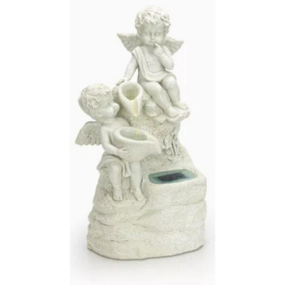 Solar Cherub Ornament Light Fountain Garden Decoration Stone Effect Statue