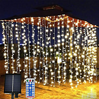 Solar Curtain Fairy String Lights Hanging Gazebo Patio Garden Waterfall Lights - Warm White