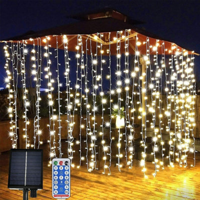 Solar Curtain Fairy String Lights Hanging Gazebo Patio Garden Waterfall Lights - Warm White