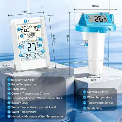 Solar digital pool thermometer floating, LCD display, for swimming ...