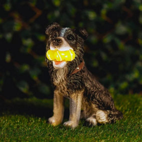 Solar Dog Garden Ornament LED Light Up Tennis Balls Puppy Statue Decor Lighting