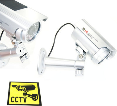 Solar Dummy CCTV Security Camera Indoor / Outdoor with LED Light & Warning Sticker Price Comparisons | Compare The Build
