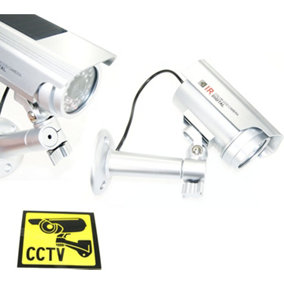 Solar Dummy CCTV Security Camera Indoor / Outdoor with LED Light & Warning Sticker
